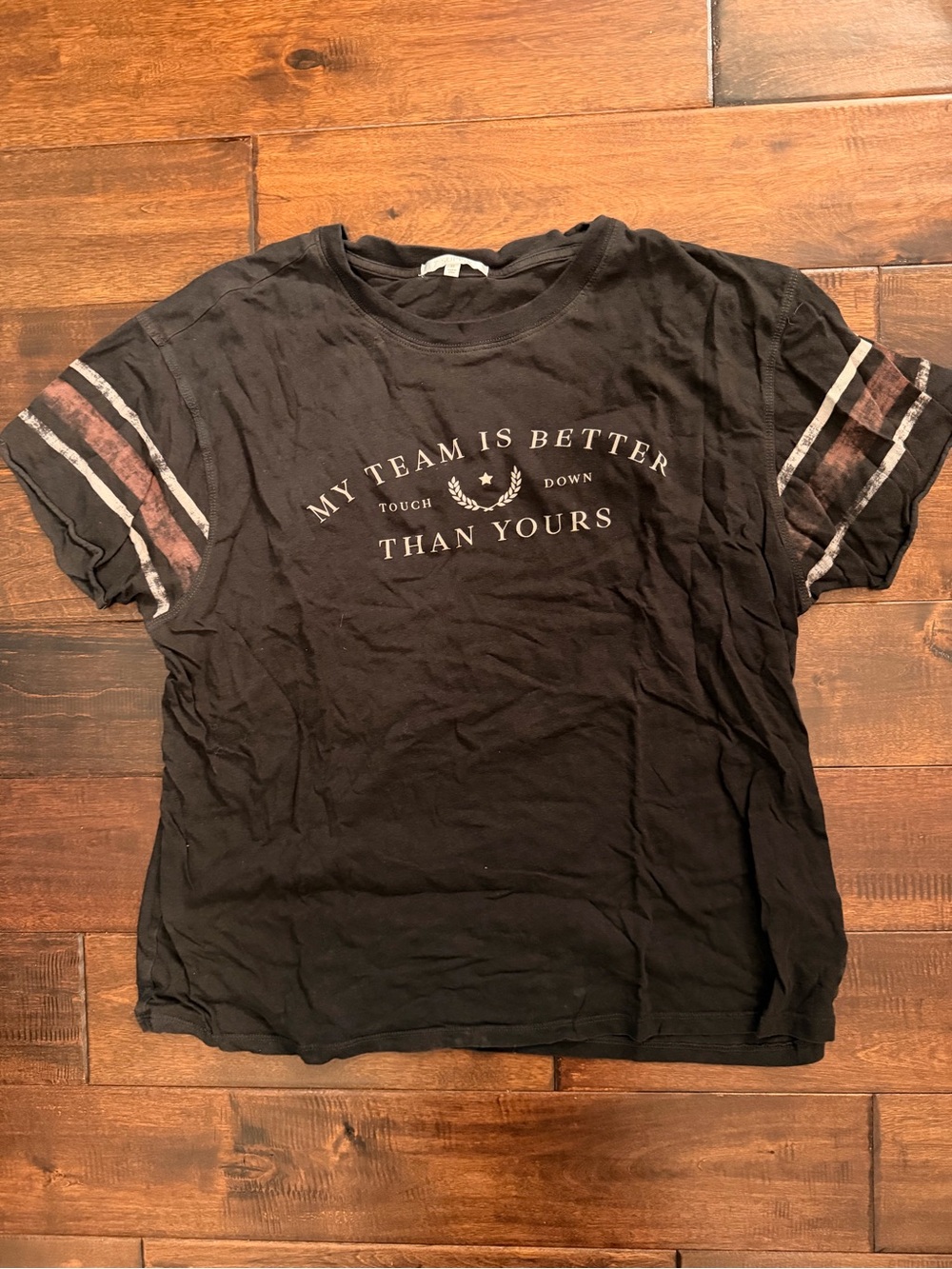 Z Supply Black Graphic Short-Sleeve Tee with Stripe Sleeves